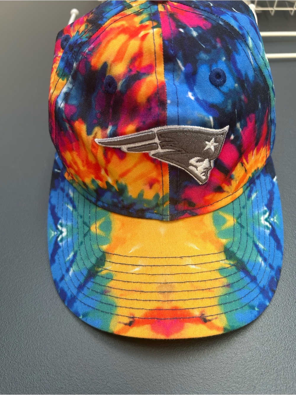 New England Patriots Tie-Dye Cap with Team Patch - Rainbow